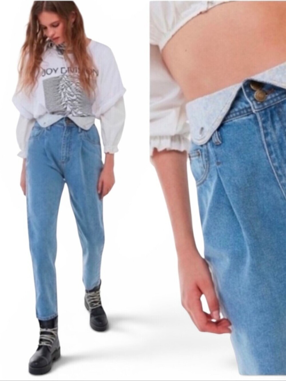 Urban Outfitters BDG High Rise Pleated Fold Over Mom Jeans In Blue Size 27